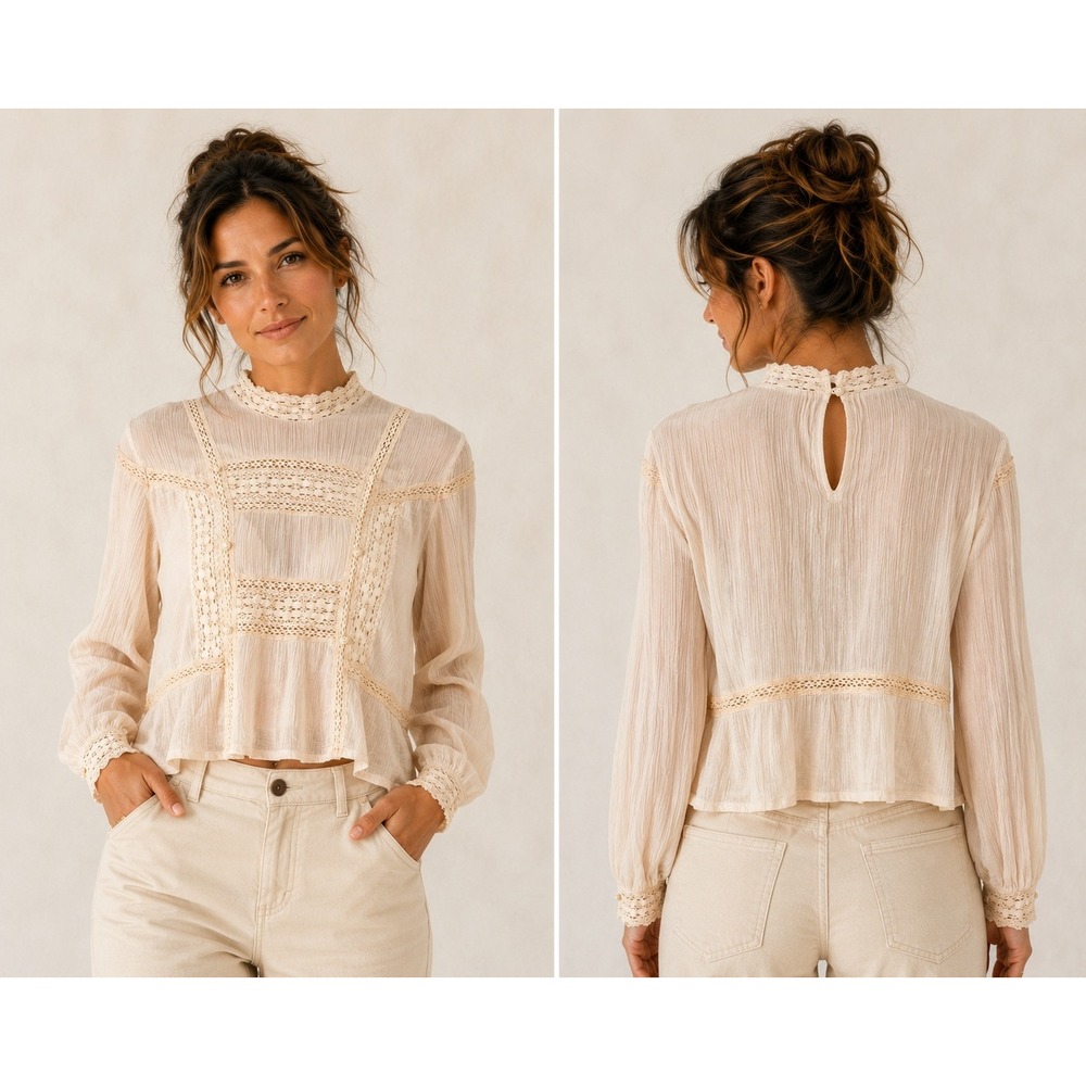 Louise Misha Tara Blouse Blush Pink Cotton Lace Boho Victorian Top French Brand